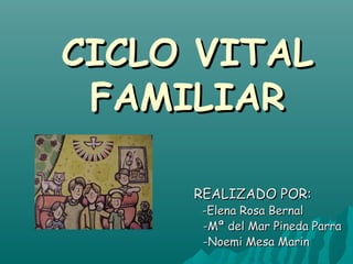 CICLO VITAL
 FAMILIAR

     REALIZADO POR:
      -Elena Rosa Bernal
      -Mª del Mar Pineda Parra
      -Noemi Mesa Marin
 