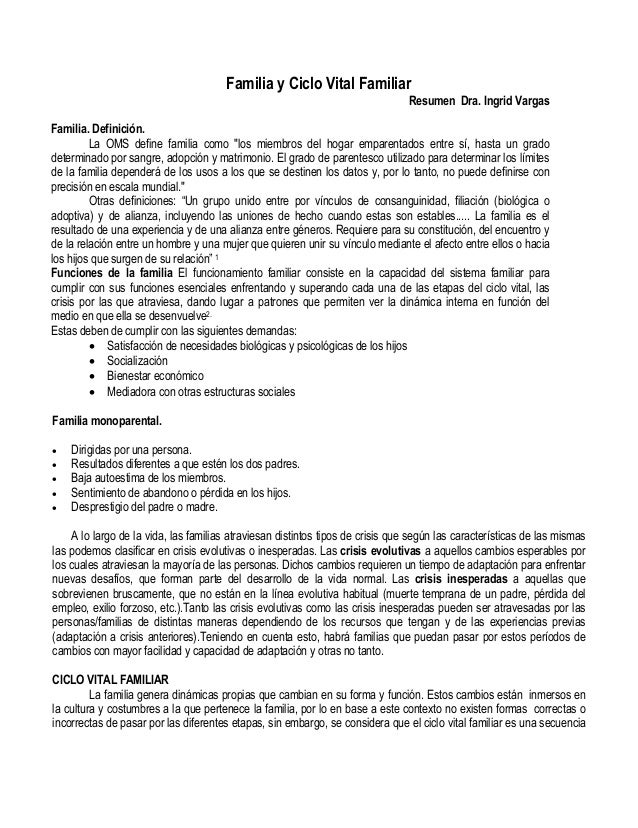 Ciclo vital de la familia según la OMS