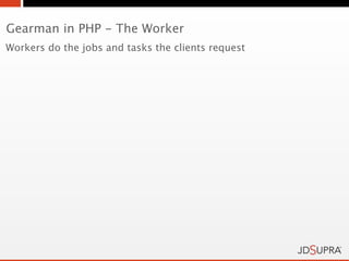 Gearman in PHP - The Worker
Workers do the jobs and tasks the clients request
 