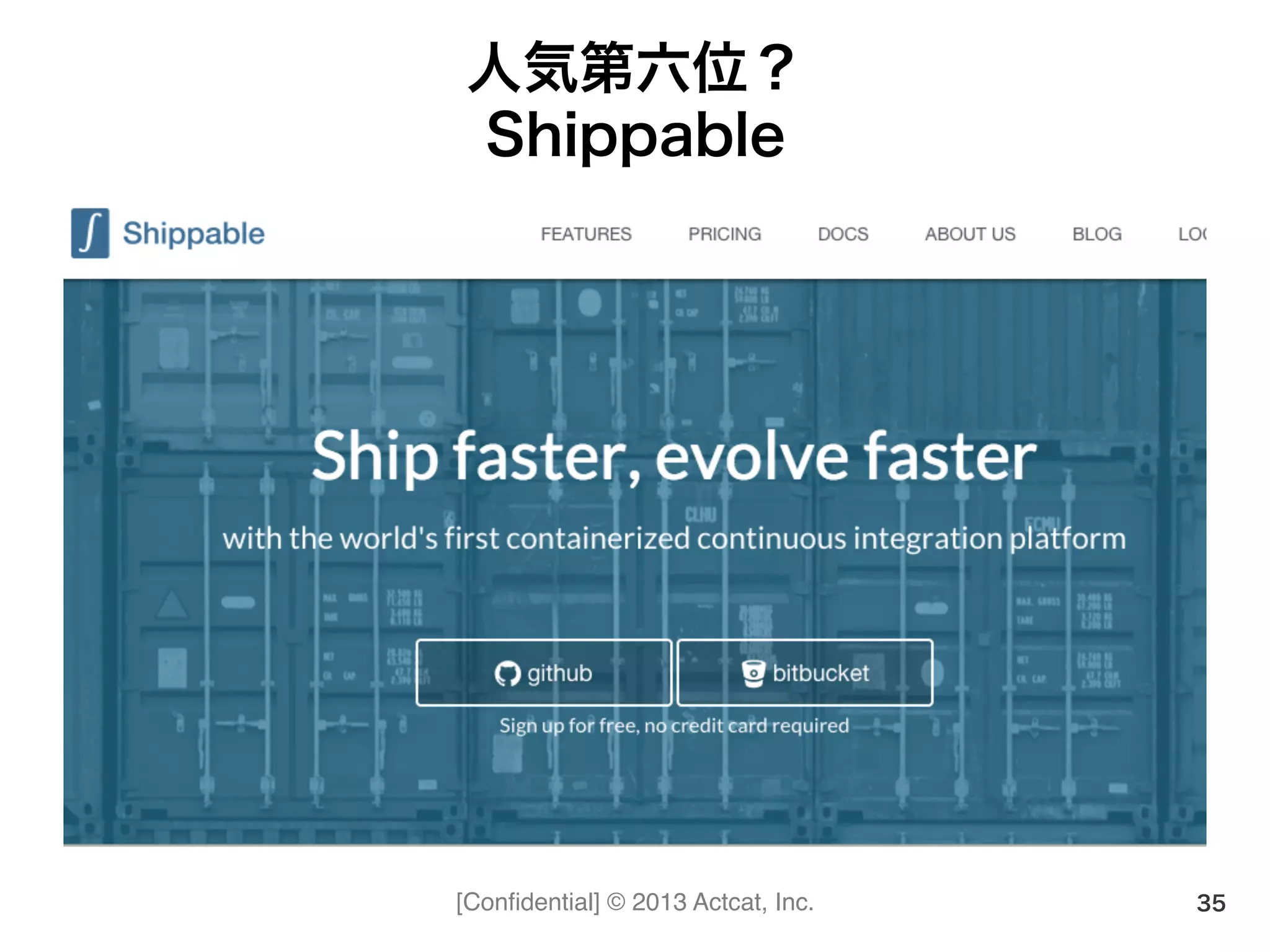 [Conﬁdential] © 2013 Actcat, Inc.
人気第六位？
Shippable
35
 