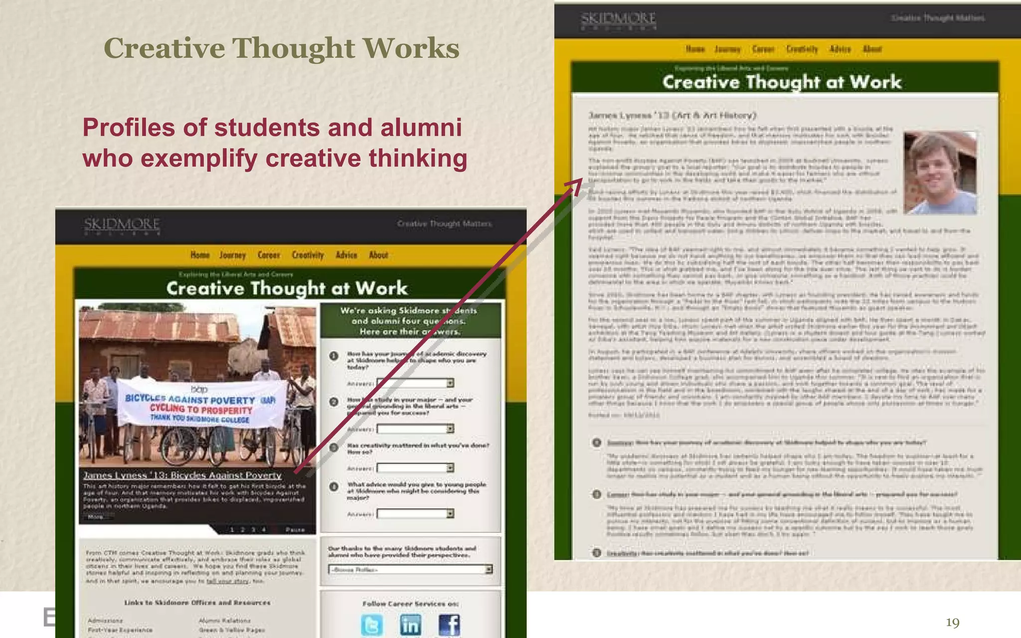Creative Thought Works Profiles of students and alumni  who exemplify creative thinking 