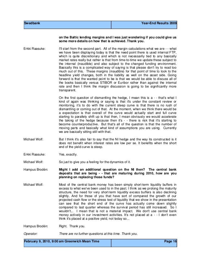 Transcript conference call Q4 2009