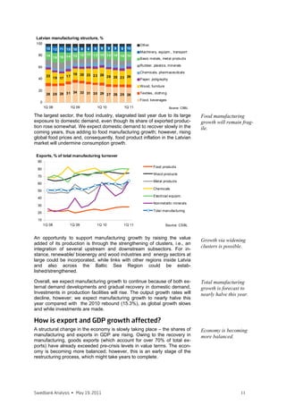 Job creation should be promoted
As already outlined above, timing is one of the important factors in choosing     Hiring subsidies is one
an appropriate policy measure – in the recovery phase, job creation should be     possible measure for
encouraged. One of the measures to promote job creation and reduce the risk       promoting job creation in
of structural unemployment is hiring subsidies for the employers, targeted at     the recovery phase
the most vulnerable groups, see OECD (2010b), IMF (2010b), and Dao and
Loungani (2010). However, opponents to this approach (e.g., Marx, 2005)
say that the net employment effects are actually smaller than most theoreti-
cal models and simulations imply. Further research is required to determine
whether such a subsidy is worthwhile in Latvia, but, taking into account cur-
rent unemployment levels, it should at least be considered and publicly dis-
cussed.
One of the most common ways to implement a hiring subsidy is to allow for a
temporary reduction in an employer’s social contributions for hiring a long-
term unemployed or a young person seeking his/her first job. In such a way,
the most vulnerable groups are provided an opportunity to enter the labour
market and improve their human capital, while employers’ training costs are
partly compensated for.
In order to minimize possible distortions from a hiring subsidy, it is very im-   Such a subsidy should be
portant that it be targeted and temporary. It is recommended that such a          targeted, temporary, and
subsidy be introduced in the early recovery stage, so as to minimise costs re-    aimed at increasing net
sulting from providing a subsidy to a person who would be hired anyway.           employment
Another issue is to ensure that this subsidy increases net employment
growth (e.g., not allocated to a person who is replacing a previously resigned
or dismissed worker). This certainly increases the complexity of administer-
ing such a subsidy, but also makes it more cost-efficient.
Job creation can also be promoted by attracting new investments. Upgrading
the country ratings (among the international rating agencies, only Moody’s
has kept Latvia’s rating at investment grade) is one of the issues, but reduc-
ing uncertainty with respect to, e.g., tax policy at least several years ahead
is also very important.

Sectoral labour reallocation should be encouraged
Research by the IMF (2010a) emphasises the importance of differentiating          Policies that facilitate
between permanent shocks (e.g., a real estate bust) and temporary shocks          labour reallocation
(e.g., a fall in external demand) in choosing an appropriate labour market pol-   across industries should
icy. For countries experiencing temporary shocks (like Germany in 2009) la-       be supported
bour hoarding proved to be most effective. However, for countries facing
permanent shocks (like Latvia or Spain) policies facilitating sectoral labour
movements should be considered, as jobs in industries that have experienced
pre-crisis bubbles are not expected to return.
In order to support economic growth and, in the case of Latvia, to hasten
productivity convergence with the advanced European countries, labour             Labour movement to
movement towards high-productivity sectors is considered to be efficiency
                                                                                  higher-productivity sec-
                                                                                  tors is considered to be
enhancing (see, e.g., OECD, 2010b). Taking into account structural adjust-
                                                                                  efficiency enhancing
ment in the economy during the recession and subsequent recovery, there is
thus a trade-off between supporting short-term employment (like offered
public works) in less productive sectors and the long-term objective of facili-
tating reallocation of workers and jobs towards more productive companies
and industries. A task for policymakers would be to find a sensible balance
between these two options.




Swedbank Analysis • December 13, 2010                                                               11
 