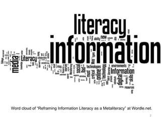 Word cloud of “Reframing Information Literacy as a Metaliteracy” at Wordle.net.
2

 