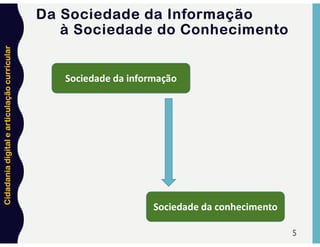 Cidadania
digital
e
articulação
curricular
5
Da Sociedade da Informação
à Sociedade do Conhecimento
Sociedade da informação
Sociedade da conhecimento
 