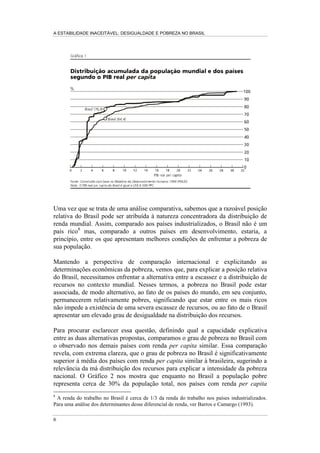 A ESTABILIDADE INACEITÁVEL: DESIGUALDADE E POBREZA NO BRASIL
6
'LVWULEXLomR DFXPXODGD GD SRSXODomR PXQGLDO H GRV SDtVHV
VHJXQGR R 3,% UHDO SHU FDSLWD











)RQWH RQVWUXtGR FRP EDVH QR 5HODWyULR GR 'HVHQYROYLPHQWR +XPDQR  318' 