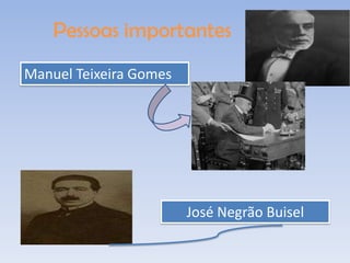 Pessoas importantes
Manuel Teixeira Gomes




                        José Negrão Buisel
 