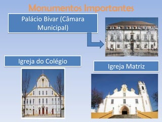 Monumentos Importantes
 Palácio Bívar (Câmara
      Municipal)



Igreja do Colégio
                         Igreja Matriz
 