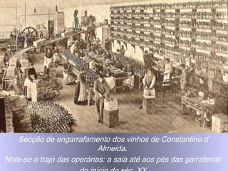 Secção de engarrafamento dos vinhos de Constantino d’
Almeida.
Note-se o trajo das operárias: a saia até aos pés das garrafeiras
 