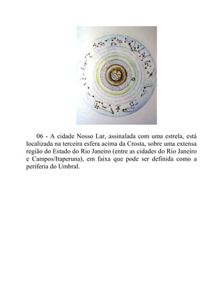 06 - A cidade Nosso Lar, assinalada com uma estrela, está
localizada na terceira esfera acima da Crosta, sobre uma extensa
região do Estado do Rio Janeiro (entre as cidades do Rio Janeiro
e Campos/Itaperuna), em faixa que pode ser definida como a
periferia do Umbral.
 