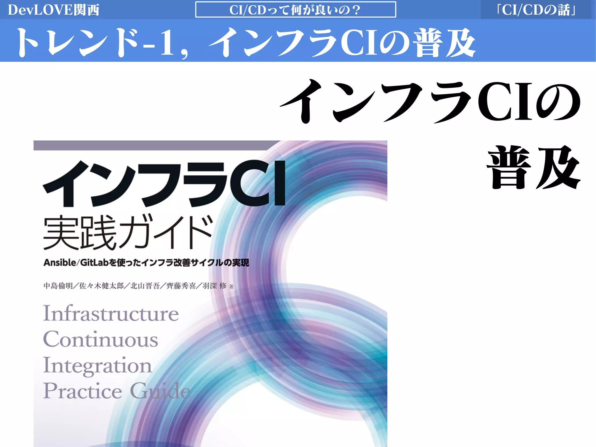 DevLOVE関西 「CI/CDの話」CI/CDって何が良いの？
トレンド-1, インフラCIの普及
インフラCIの
普及
 