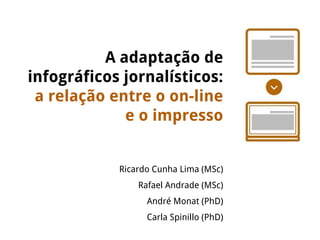 A adaptação de
infográficos jornalísticos:
a relação entre o on-line
e o impresso
Ricardo Cunha Lima (MSc)
Rafael Andrade (MSc)
André Monat (PhD)
Carla Spinillo (PhD)
 