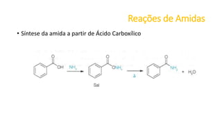 Reações de Amidas
• Síntese da amida a partir de Ácido Carboxílico
 