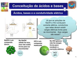 NaOH é um composto iônico HCl é um composto molecular No NaOH sólido há íons, mas não estão livres para se movimentar No H...