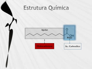 Apolar
Polar
Hidrocarboneto Ác. Carboxílico
 
