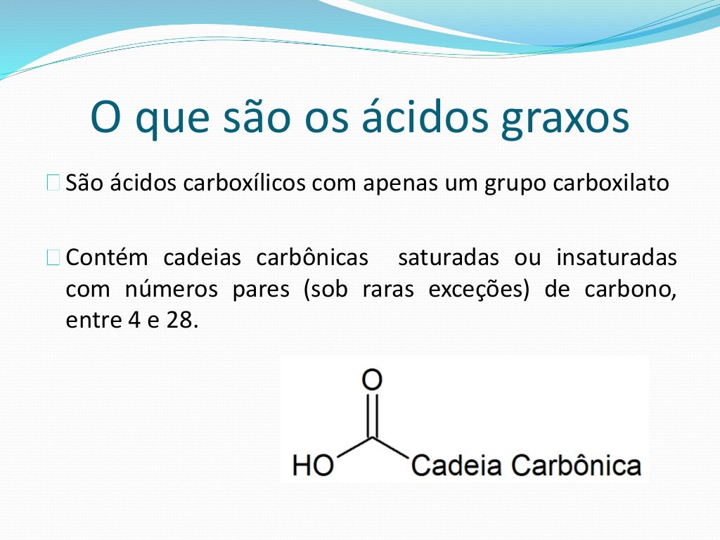 Tipos de ácidos graxos Tipos de ácidos graxos