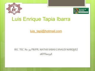 Luis Enrique Tapia Ibarra
luis_tapi@hotmail.com
SEC. TEC. No. 34 PROFR. MATIAS SABAS CANALES MARQUEZ
28DTS0034E
 