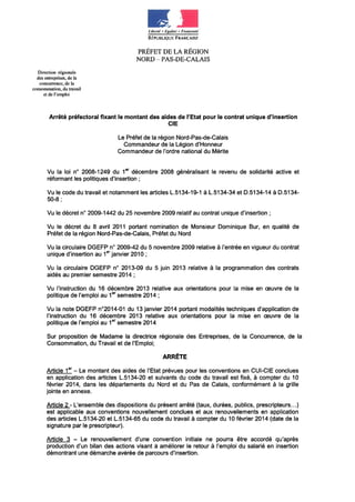 Contrat Initiative Emploi - Taux aide - Arrêté cie 1er semestre 2014
