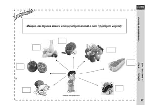 CoordenadoriadeEducaçãoCIÊNCIAS-5ºAno
2ºBIMESTRE/2012
K
Marque, nas figuras abaixo, com (a) origem animal e com (v) (origem vegetal):
imagens: www.google.com.br
17
 