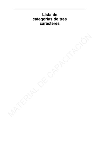 Lista de
categorías de tres
caracteres
M
A
T
E
R
I
A
L
D
E
C
A
P
A
C
I
T
A
C
I
Ó
N
 