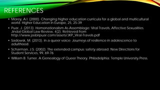 REFERENCES 
• 
Morey, A.I. (2000). Changing higher education curricula for a global and multicultural world. Higher Educat...