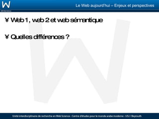 Web 1, web 2 et web sémantique Quelles différences ? 