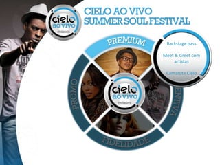 Backstage pass

Meet & Greet com
     artistas

 Camarote Cielo
 