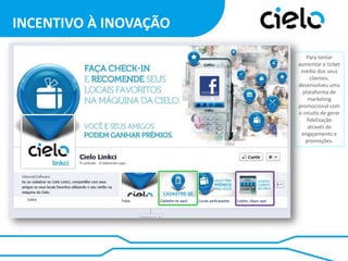 INCENTIVO À INOVAÇÃO
Para tentar
aumentar o ticket
médio dos seus
clientes,
desenvolveu uma
plataforma de
marketing
promocional com
o intuito de gerar
fidelização
através de
engajamento e
promoções.

 
