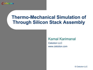 Thermo-Mechanical Simulation of
Through Silicon Stack Assembly


               Kamal Karimanal
               Cielution LLC
               www.cielution.com




                                   © Cielution LLC
 