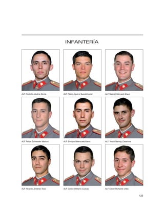 INFANTERÍA




ALF. Rodolfo Medina Cerda        ALF. Pablo Aguirre Guedelhoefer   ALF. Gabriel Mercado Bravo




ALF. Felipe Schiessler Martoni   ALF. Enrique Valenzuela Ibarra    ALF. Yonny Nannig Casanova




ALF. Ricardo Jiménez Tossi       ALF. Carlos Williams Cuevas       ALF. Owen Richards Uribe


                                                                                                125
 