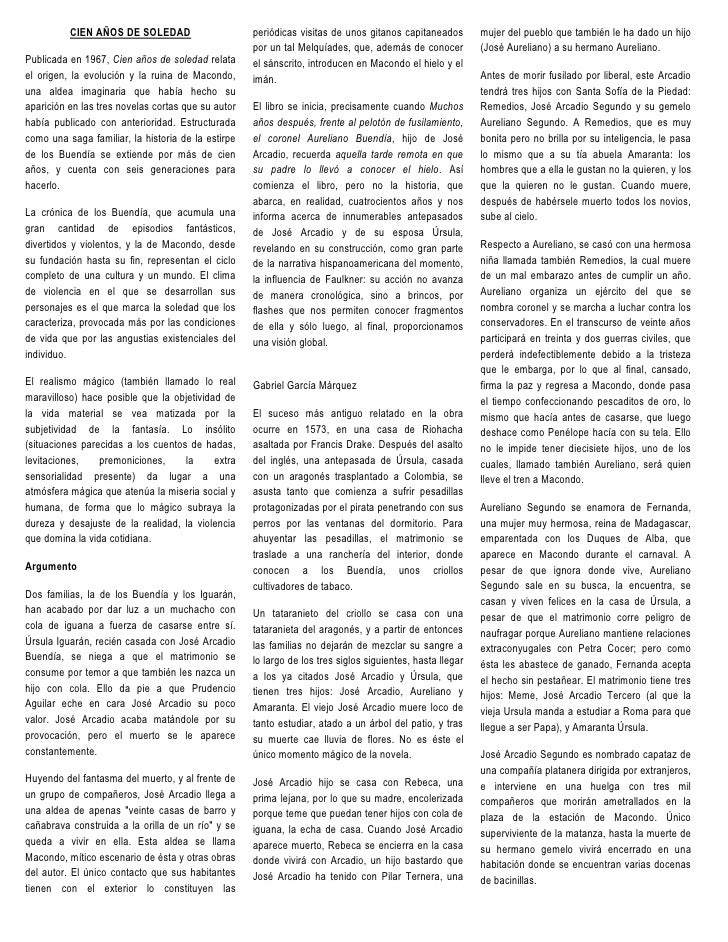 Resumen De El Libro Cien A os De - Cien Aos De Soledad 1 728 