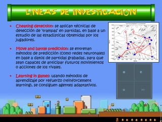 •Rama de la IA que aplica metaheurísticas y mecanismos bioinspirados para la resolución de problemas complejos, generalmente modelando sistemas adaptativos o cambiantes. 
•Hay que modelar el juego (o una parte del mismo) como un problema de optimización, búsqueda o aprendizaje. 
•Ejemplos: 
–Búsqueda de camino mínimo en un mapa 
–Predicción de resultado de combates 
–Definición automática de reglas de comportamiento 
–Ajuste de parámetros de comportamiento 
–Decisión de objetivos  