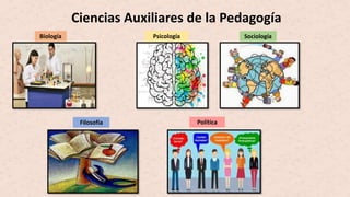 Ciencias Auxiliares de la Pedagogía
Biología Psicología Sociología
Filosofía Política
 