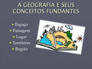 A GEOGRAFIA E SEUS CONCEITOS FUNDANTES Espaço Paisagem Lugar Território Região 