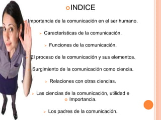 INDICEImportancia de la comunicación en el ser humano.