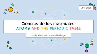 Ciencias de los materiales:
ATOMS AND THE PERIODIC TABLE
Here is where your presentation begins
10th Grade
 