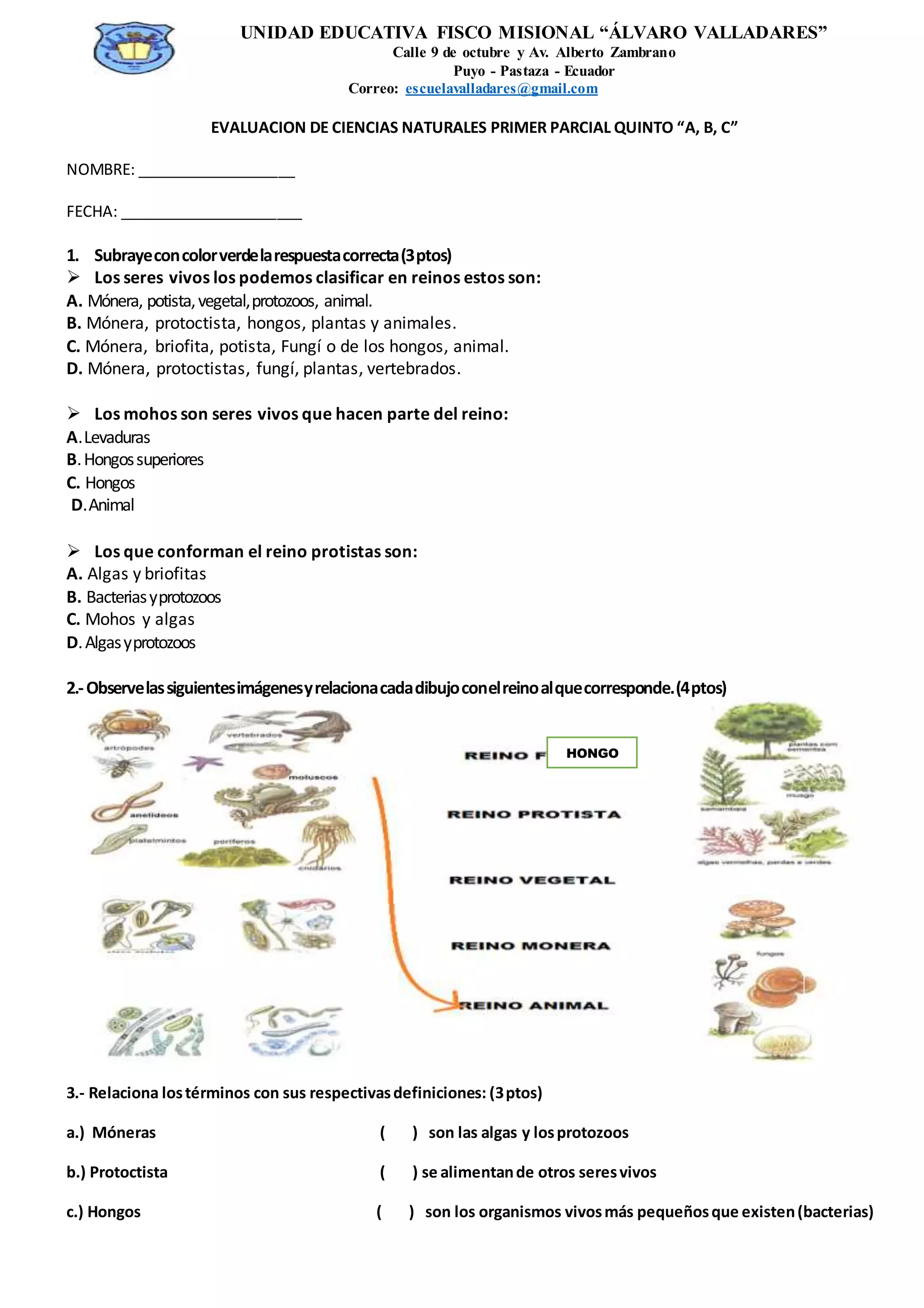 Ciencias naturales primer parcial | DOCX