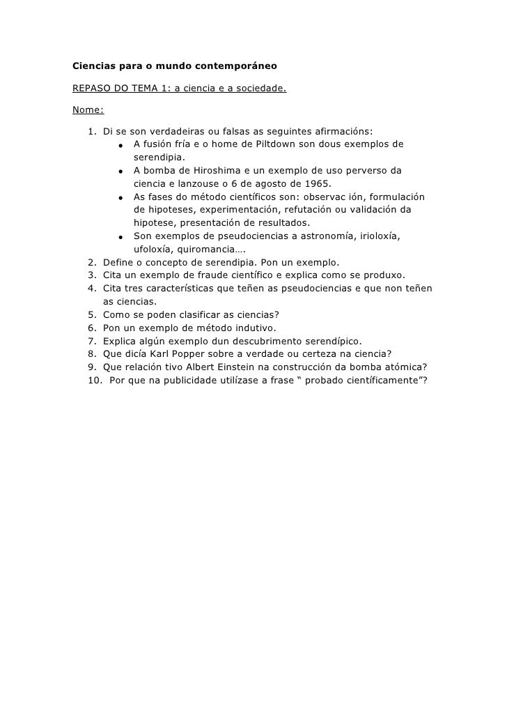 Ciencias para o mundo contemporáneo repaso do tema 1 a ciencia e a so… Ciencias para o mundo contemporáneo repaso do tema 1 a ciencia e a so…