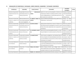 IV. ORGANIZACIÓN DE COMPETENCIAS, CAPACIDADES, CAMPOS TEMÁTICOS, DESEMPEÑOS Y ACTIVIDADES ESTRATÉGICAS
Competencias Capaci...