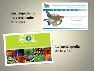 La enciclopedia
de la vida.
Enciclopedia de
los vertebrados
españoles.
 