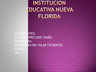 INTEGRANTES:
CAICEDO PRECIADO ISABEL
PROFESORA:
ALEXANDRA DEL PILAR CIFUENTES
CURSO:
10°1
I
 