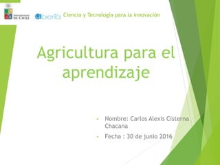 Ciencia y Tecnología para la innovación
• Nombre: Carlos Alexis Cisterna
Chacana
• Fecha : 30 de junio 2016
Agricultura para el
aprendizaje
 