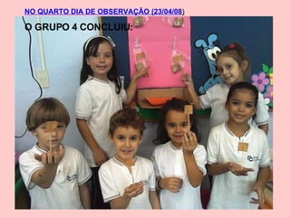 NO QUARTO DIA DE OBSERVAÇÃO (23/04/08 )   O GRUPO 4 CONCLUIU: 