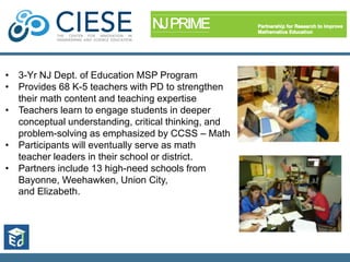 PISA2 Impact 
21.3 
23.1 
14.1 
24.9 
21.4 
23.0 
8.7 
20 
10 
0 
Cohort 2 Cohort 3 
Course 1 
Course 2 
Course 3 
Course 4 
Course 5 
Average pre-to post-test gains by cohort 
• Teachers’ content knowledge increased from 
pre- to post-test in graduate-level science 
courses ranged from 8.7 to 24.9 % points. 
• Gains for elementary teachers who completed 
the 5-course sequence gains ranged from 9.6 
to 29.4 percentage points. 
Student results on a test 
of science content 
targeted by the program 
also demonstrated 
statistically significant 
gains at both the 
elementary level (20.1 
percentage points) and at 
the middle-school level 
(5.9 percentage points). 
 