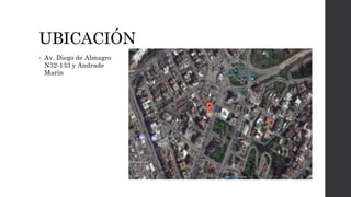 UBICACIÓN
• Av. Diego de Almagro
N32-133 y Andrade
Marín
 