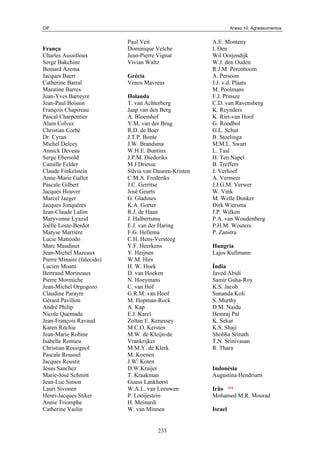 CIF Anexo 10. Agradecimentos
A.E. Monteny
Paul Veit
França I. Oen
Dominique Velche
Wil Ooijendijk
Jean-Pierre Vignat
Charles Aussilloux
W.J. den Ouden
Vivian Waltz
Serge Bakchine
R.J.M. Perenboom
Bemard Azema
Grécia A. Persoon
Jacques Baert
J.J. v.d. Plaats
Venos Mavreas
Catherine Barral
M. Poolmans
Maratine Barres
Holanda F.J. Prinsze
Jean-Yves Barreyre
C.D. van Ravensberg
T. van Achterberg
Jean-Paul Boissin
K. Reynders
Jaap van den Berg
François Chapireau
K. Riet-van Hoof
A. Bloemhof
Pascal Charpentier
G. Roodbol
Y.M. van der Brug
Alain Colvez
G.L. Schut
R.D. de Boer
Christian Corbé
B. Stoelinga
J.T.P. Bonte
Dr. Cyran
M.M.L. Swart
J.W. Brandsma
Michel Delcey
L. Taal
W.H.E. Buntinx
Annick Deveau
H. Ten Napel
J.P.M. Diederiks
Serge Ebersold
B. Treffers
M J Driesse
Camille Felder
J. Verhoef
Silvia van Duuren-Kristen
Claude Finkelstein
A. Vermeer
C.M.A. Frederiks
Anne-Marie Gallot
J.J.G.M. Verwer
J.C. Gerritse
Pascale Gilbert
W. Vink
José Geurts
Jacques Houver
M. Welle Donker
G. Gladines
Marcel Jaeger
Dirk Wiersma
K.A. Gorter
Jacques Jonquères
J.P. Wilken
R.J. de Haan
Jean-Claude Lafon
P.A. van Woudenberg
J. Halbertsma
Maryvonne Lyazid
P.H.M. Wouters
E.J. van der Haring
Joëlle Loste-Berdot
P. Zanstra
F.G. Hellema
Maryse Marrière
C.H. Hens-Versteeg
Lucie Matteodo
Hungria
Y.F. Heerkens
Marc Maudinet
Lajos Kullmann
Y. Heijnen
Jean-Michel Mazeaux
W.M. Hirs
Pierre Minaire (falecido)
Índia
H. W. Hoek
Lucien Moatti
Javed Abidi
D. van Hoeken
Bertrand Morineaux
Samir Guha-Roy
N. Hoeymans
Pierre Mormiche
K.S. Jacob
C. van Hof
Jean-Michel Orgogozo
Sunanda Koli
G.R.M. van Hoof
Claudine Parayre
S. Murthy
M. Hopman-Rock
Gérard Pavillon
D.M. Naidu
A. Kap
André Philip
Hemraj Pal
E.J. Karel
Nicole Quemada
K. Sekar
Zoltan E. Kenessey
Jean-François Ravaud
K.S. Shaji
M.C.O. Kersten
Karen Ritchie
Shobha Srinath
M.W. de Kleijn-de
Vrankrijker
Jean-Marie Robine
T.N. Srinivasan
Isabelle Romieu
R. Thara
M.M.Y. de Klerk
Christian Rossignol
M. Koenen
Pascale Roussel
J.W. Koten
Jacques Roustit
Indonésia
D.W.Kraijer
Jésus Sanchez
Augustina Hendriarti
T. Kraakman
Marie-José Schmitt
Guuss Lankhorst
Jean-Luc Simon
Irão **
W.A.L. van Leeuwen
Lauri Sivonen
Mohamed M.R. Mourad
P. Looijestein
Henri-Jacques Stiker
H. Meinardi
Annie Triomphe
Israel
W. van Minnen
Catherine Vaslin
233
 