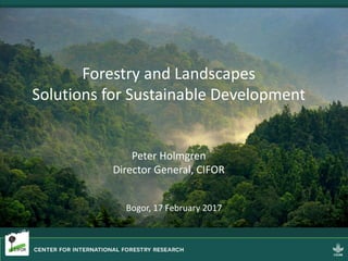 Forestry and Landscapes
Solutions for Sustainable Development
Peter Holmgren
Director General, CIFOR
Bogor, 17 February 20...