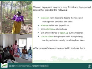 Strengthening women's tenure and rights to forests and trees and their participation in decision making