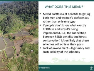 Are there differences between men and women in REDD+ benefit sharing schemes?