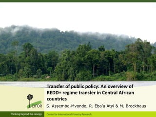 REDD+ in Central Africa: an overview of
opportunities and challenges for transferring policy
S. Assembe-Mvondo, R. Eba’a Atyi & M. Brockhaus
 